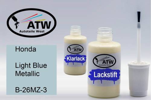 Honda, Light Blue Metallic, B-26MZ-3: 20ml Lackstift + 20ml Klarlack - Set, von ATW Autoteile West.